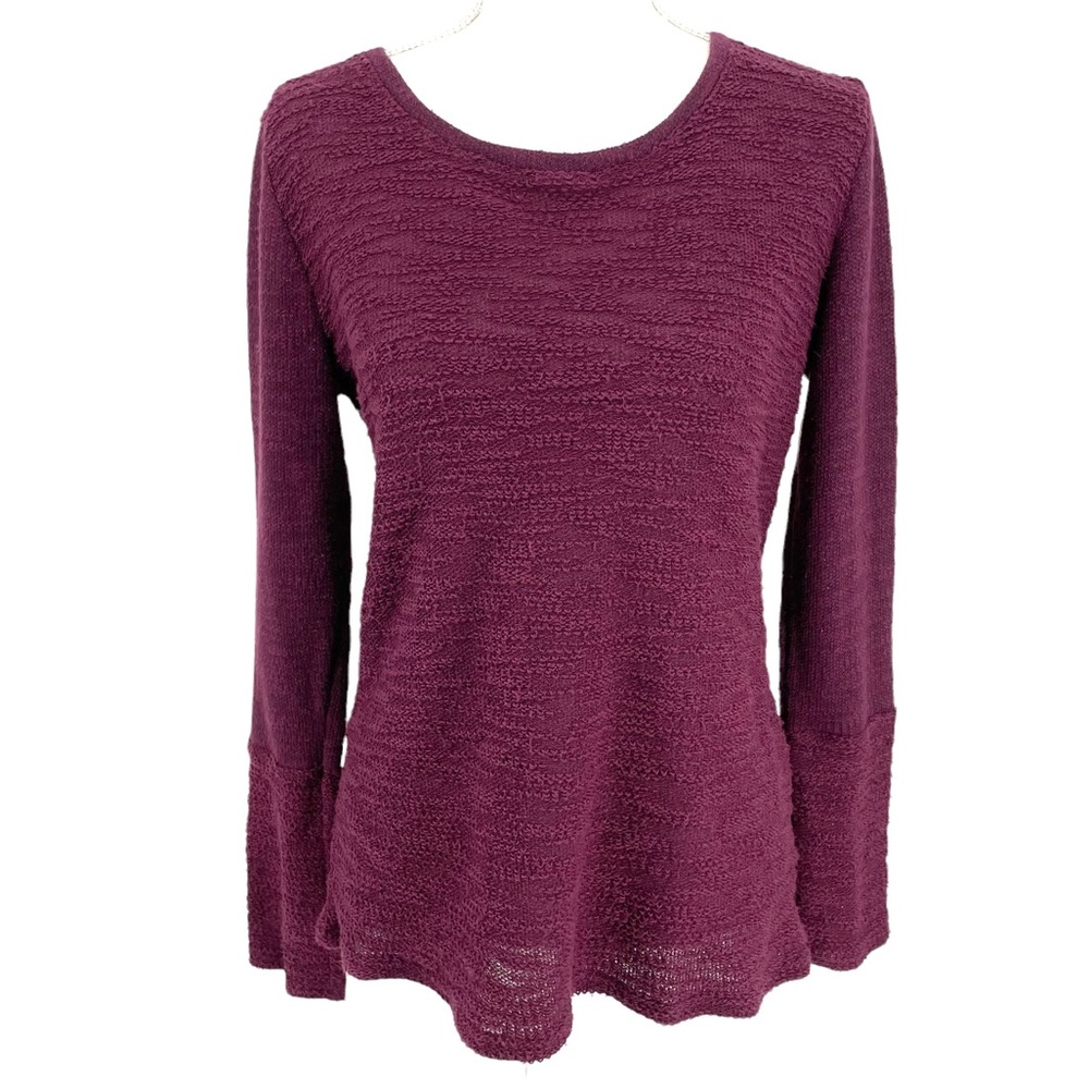 Laila Jayde Textured Knit Long‑Sleeve Scoop‑Neck Top Plum Size Medium NWT